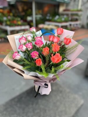 Coral Kiss Flower Bouquet - Image 2