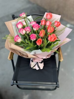 Coral Kiss Flower Bouquet - Image 3