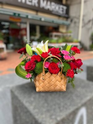 Crimson Elegance Basket Flower Basket - Image 3
