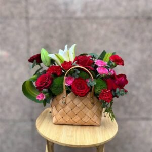 Crimson Elegance Basket Flower Basket