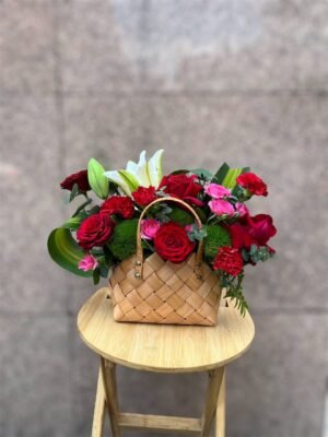 Crimson Elegance Basket Flower Basket