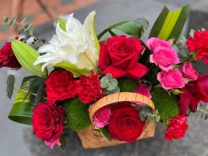 Crimson Elegance Basket Flower Basket - Image 2