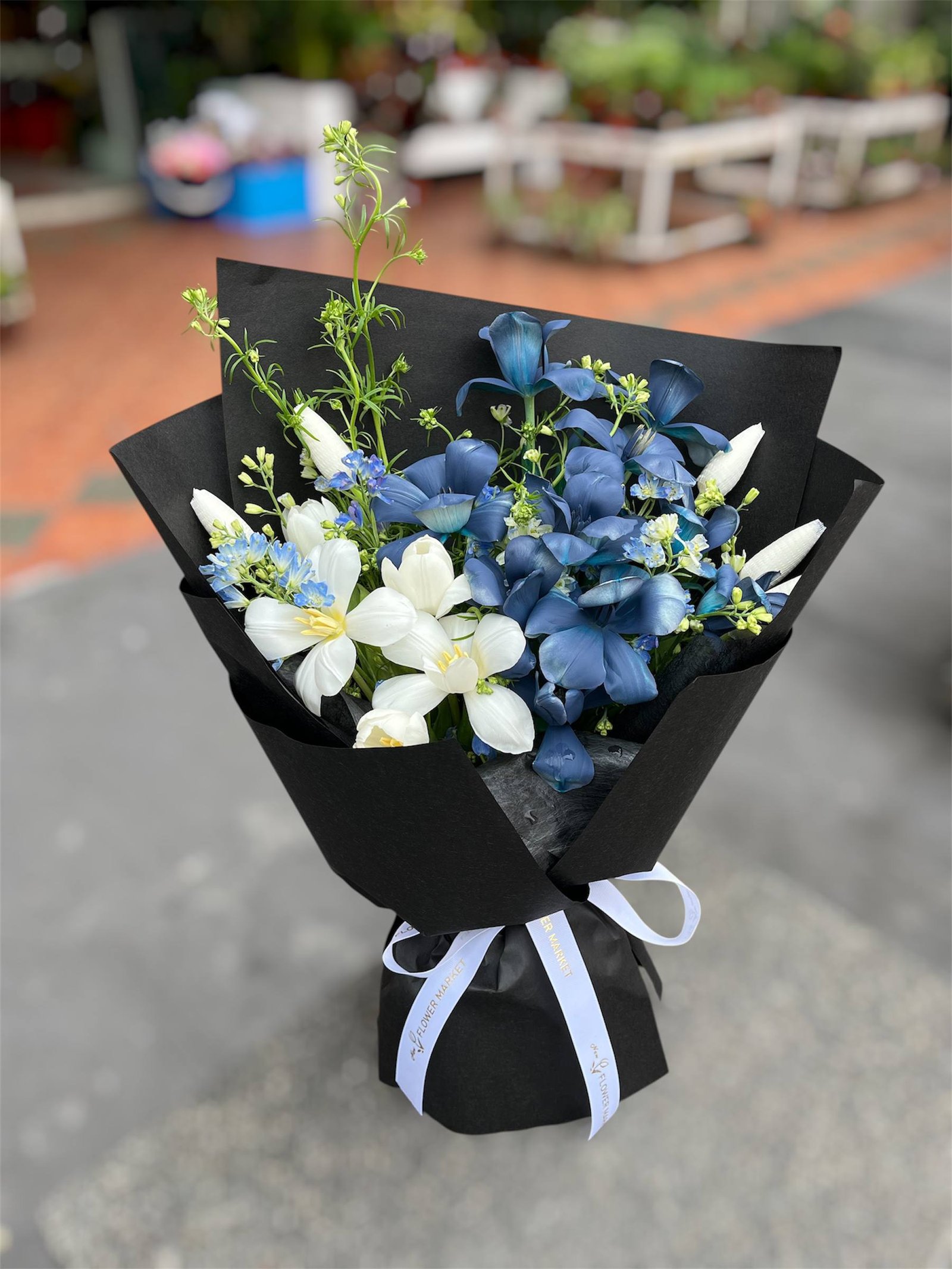 Elegance in Blue & White Flower Bouquet